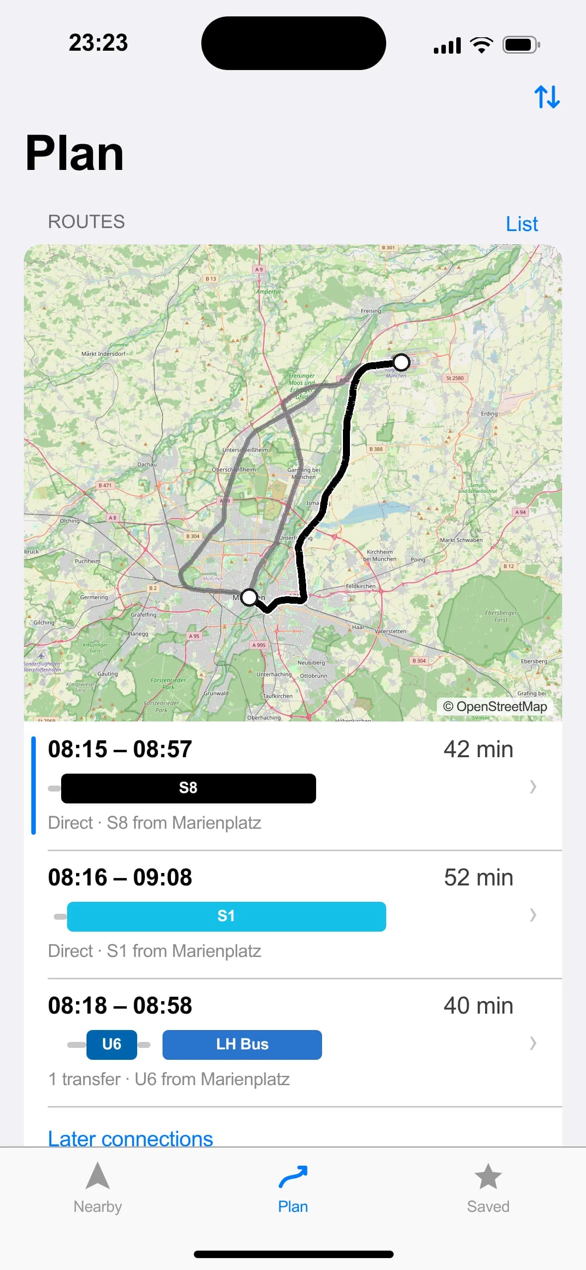Publit route comparison screen