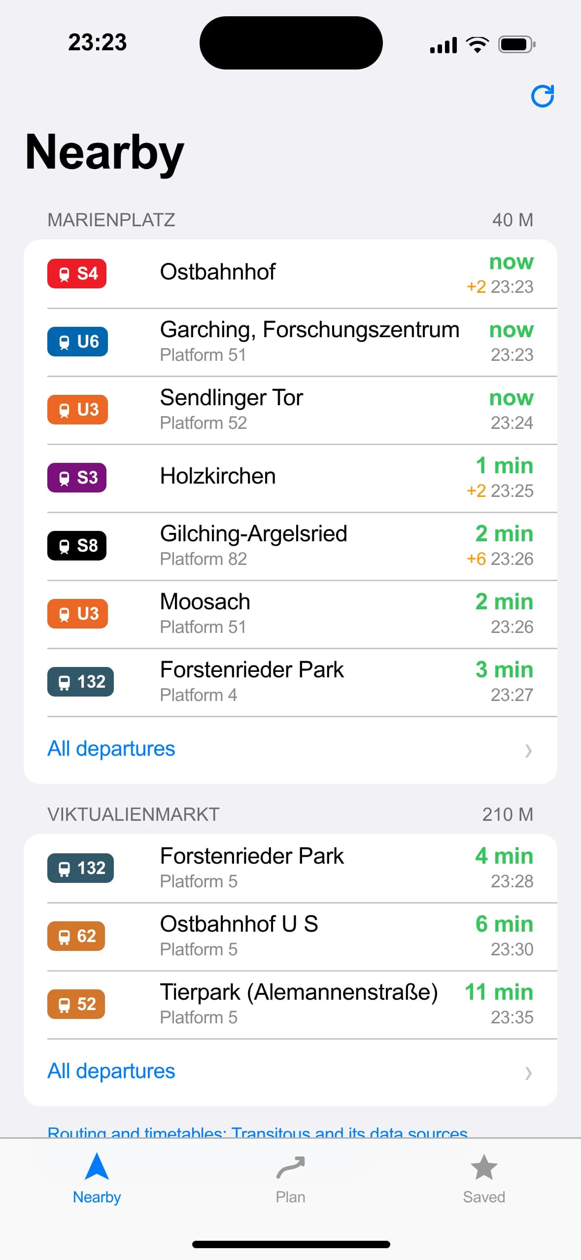 Publit nearby departures screen